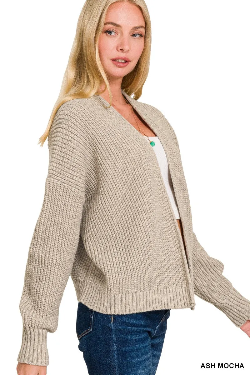 Open Front Drop Shoulder Sweater Cardigan (Ash Mocha)