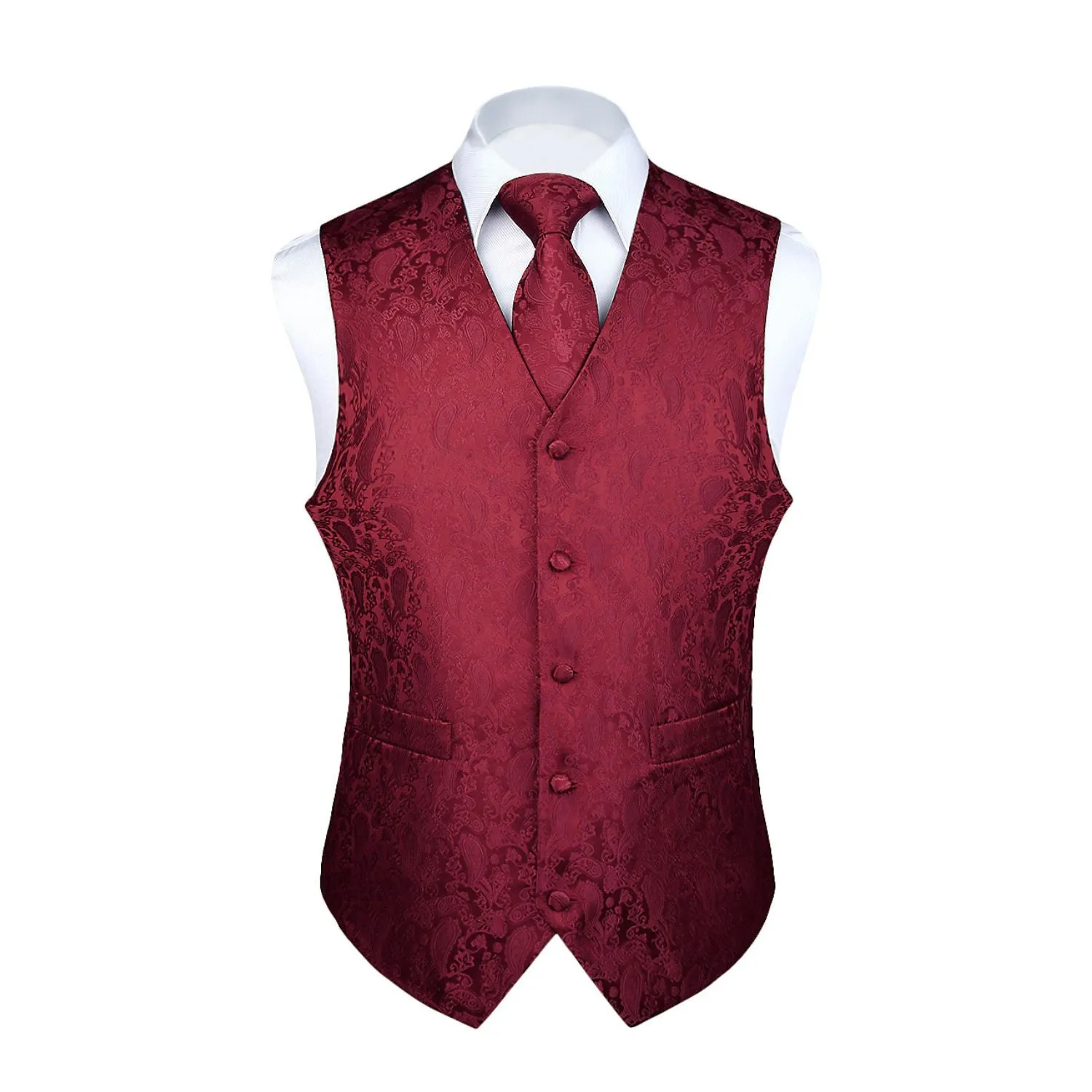 Paisley 3pc Suit Vest Set - C WINE RED