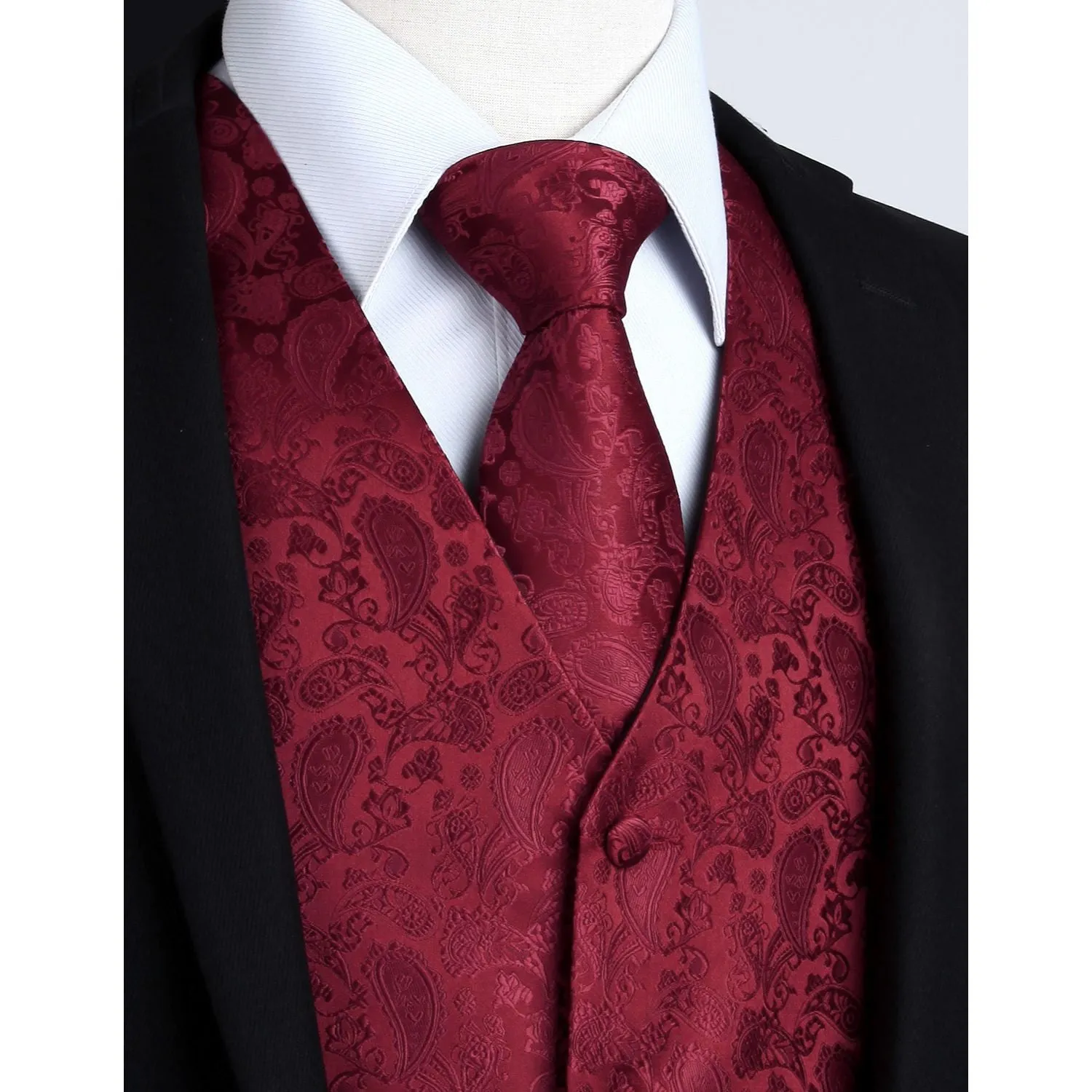 Paisley 3pc Suit Vest Set - C WINE RED