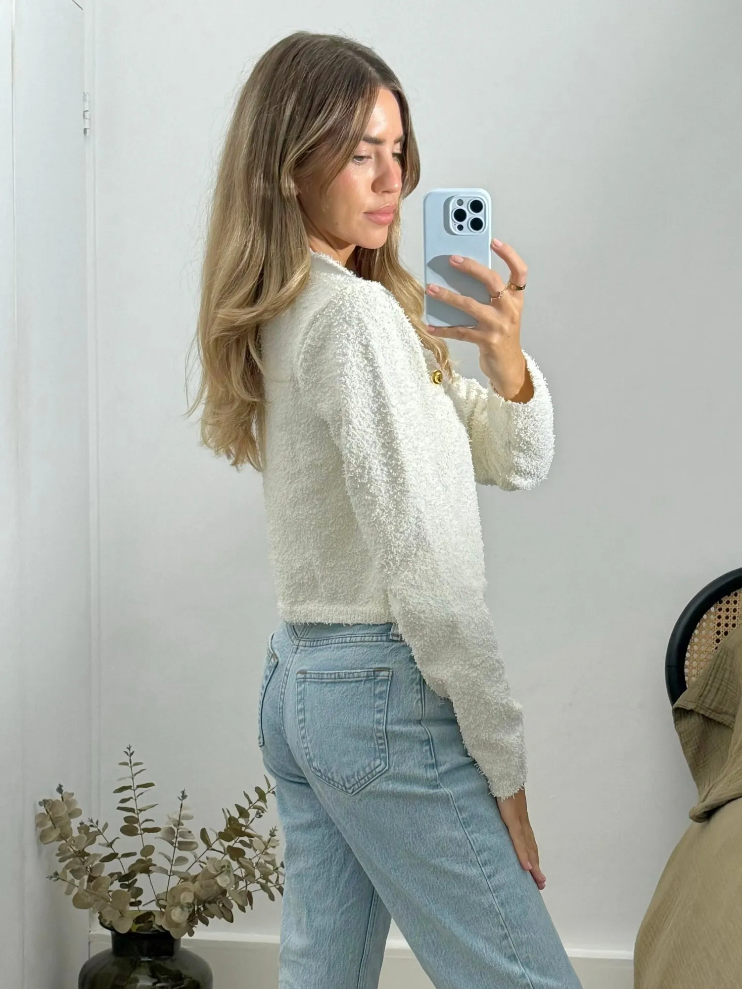 Penny Popcorn Knitted Cardigan in Cream