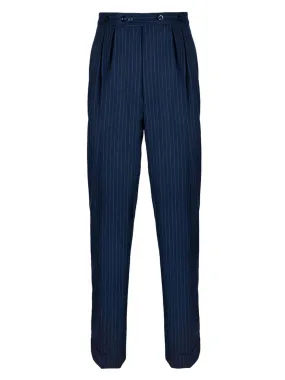 Pinstripe Wool Replica 1940s Trousers with Belt Loops