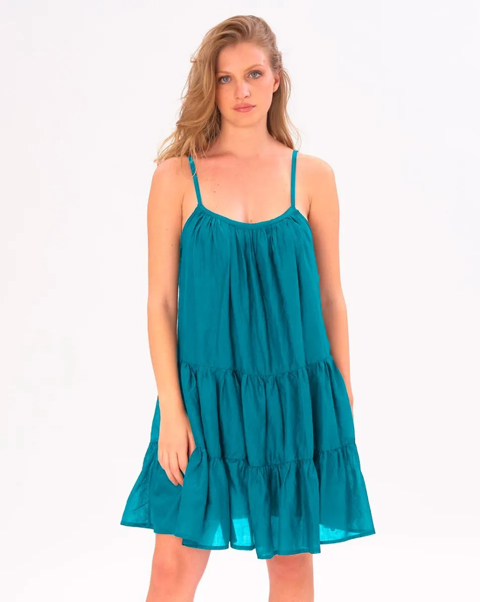 Pleated Tiered Cotton Slip Dress