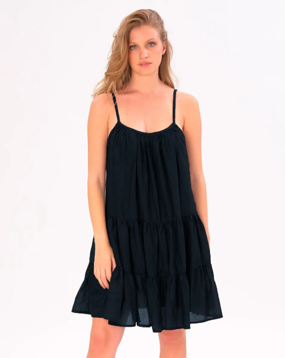 Pleated Tiered Cotton Slip Dress