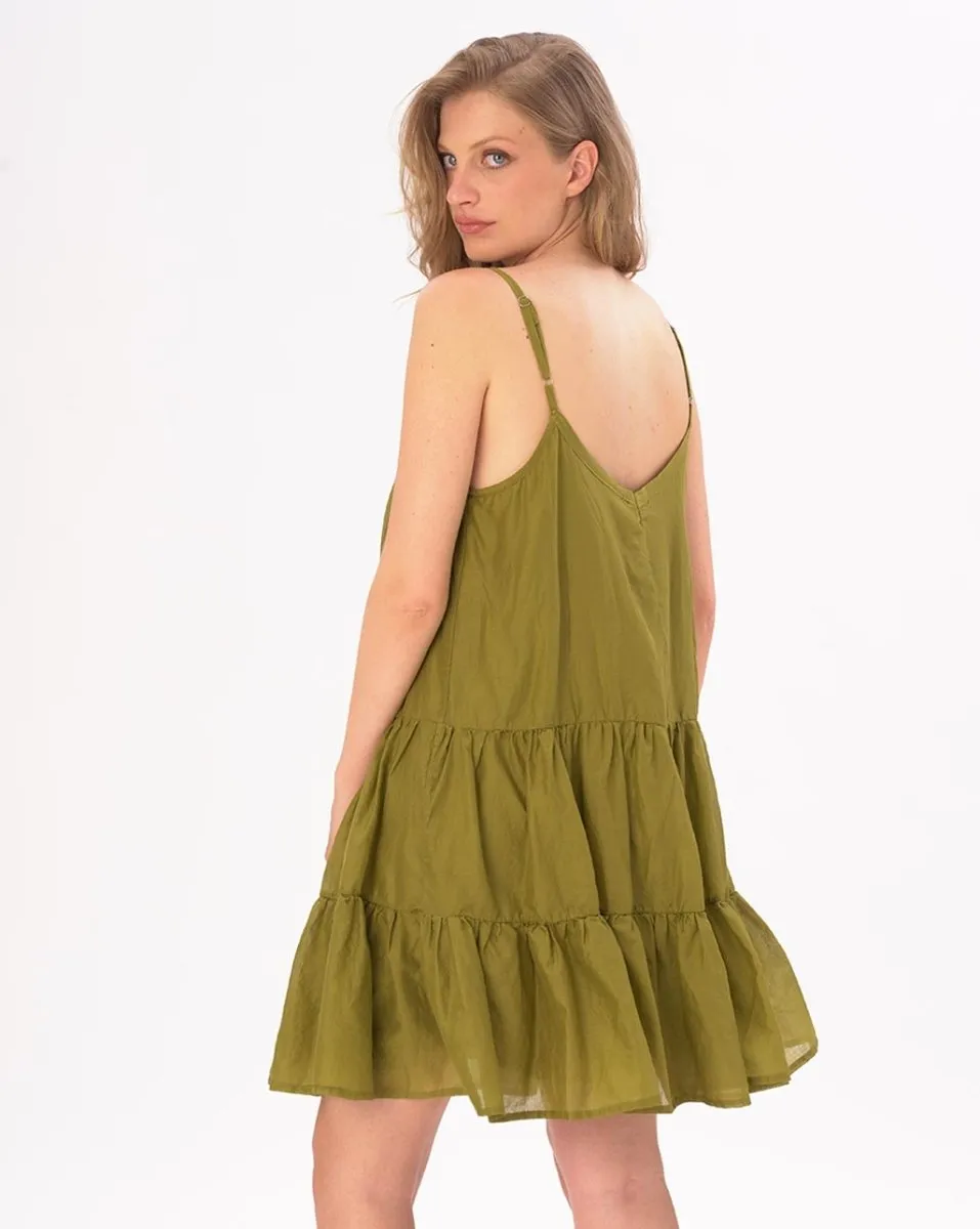 Pleated Tiered Cotton Slip Dress