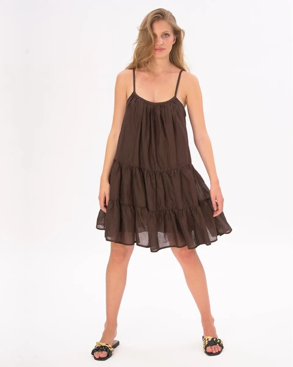 Pleated Tiered Cotton Slip Dress