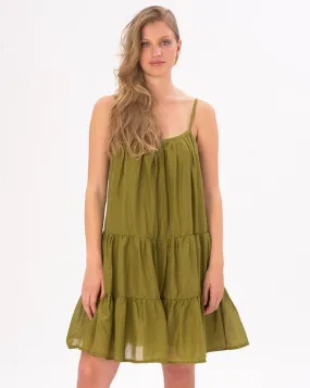 Pleated Tiered Cotton Slip Dress