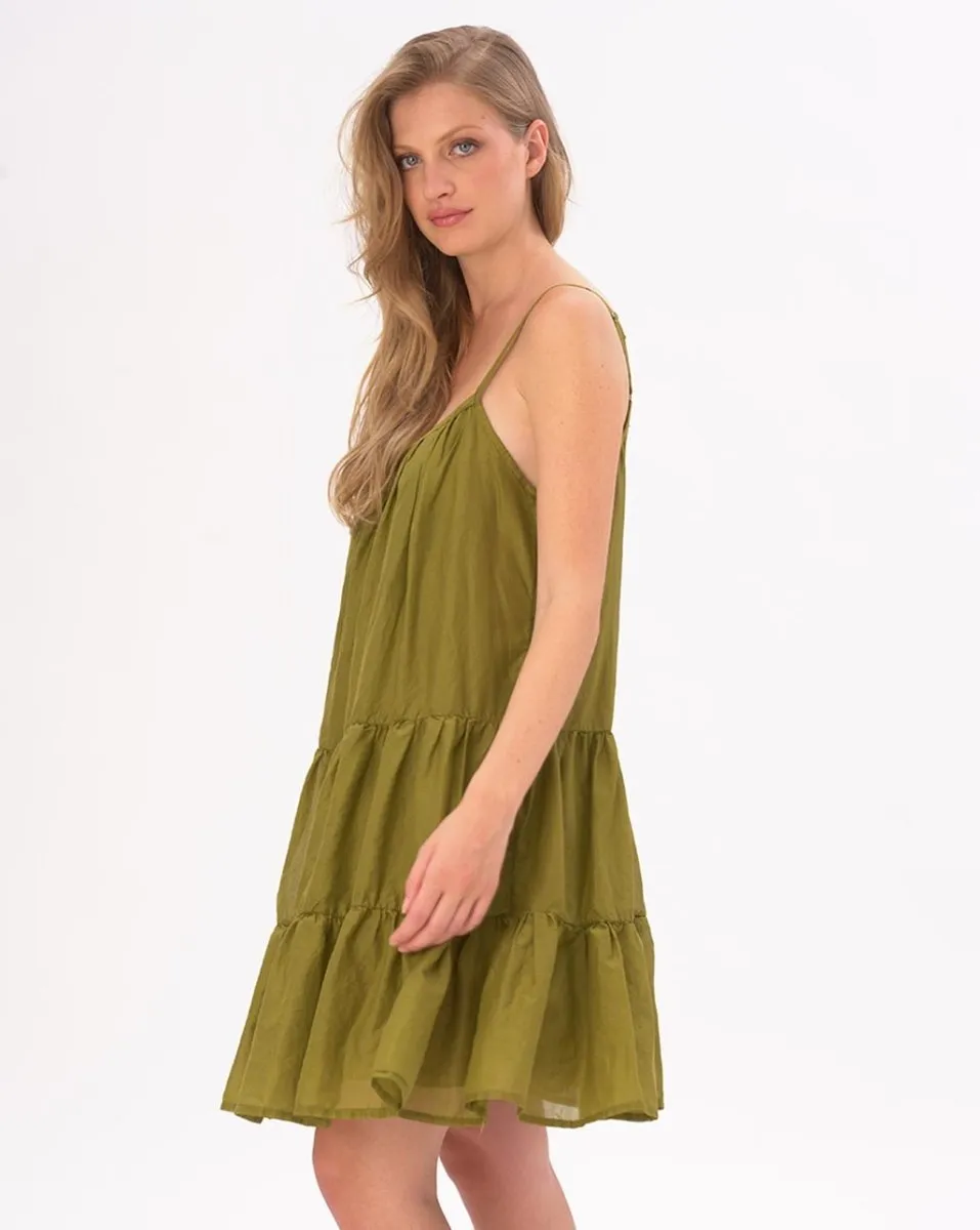 Pleated Tiered Cotton Slip Dress