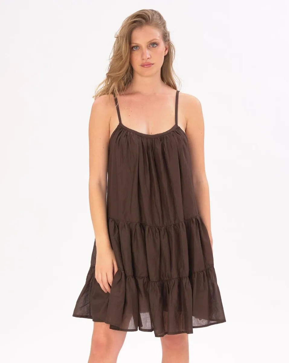 Pleated Tiered Cotton Slip Dress