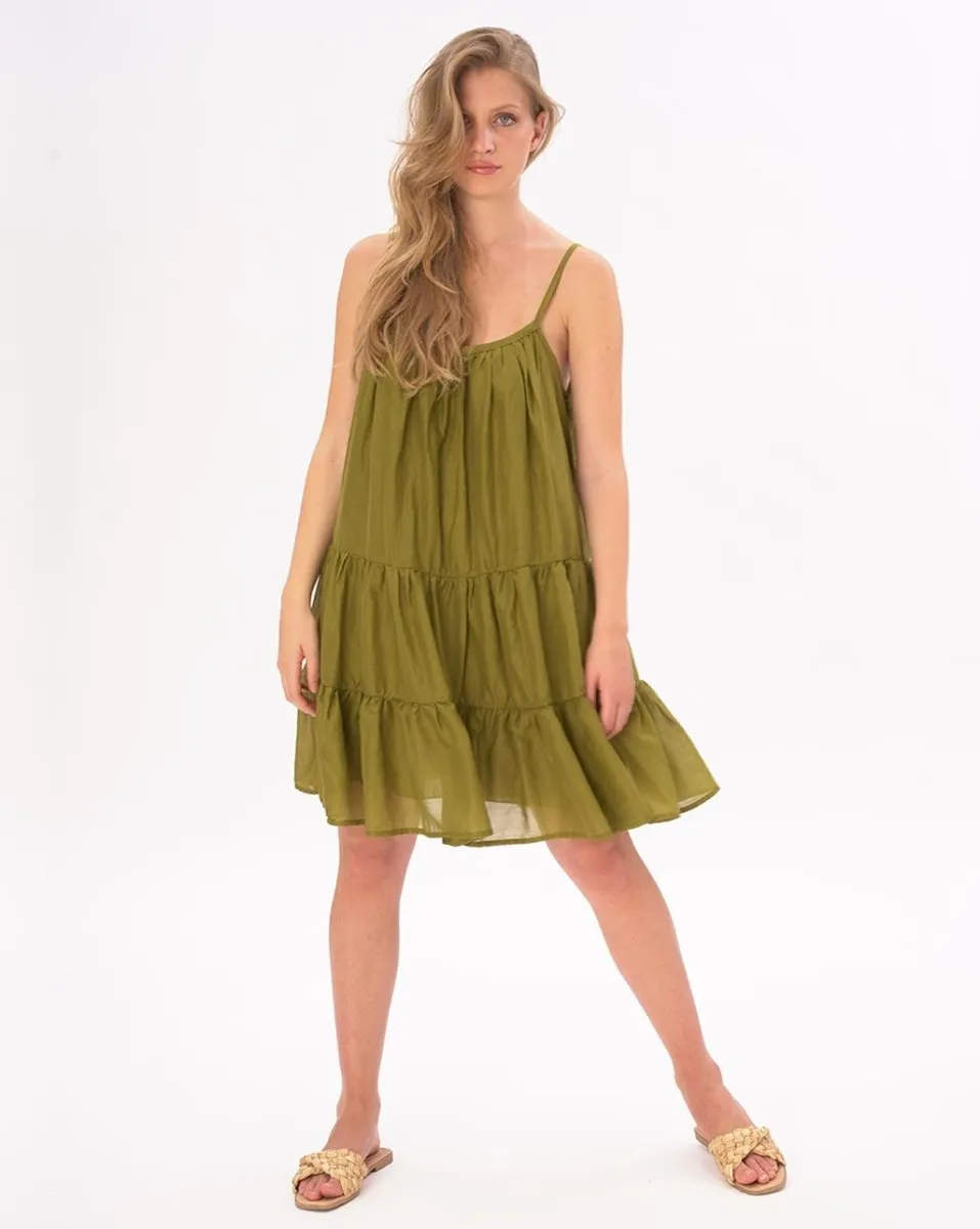 Pleated Tiered Cotton Slip Dress