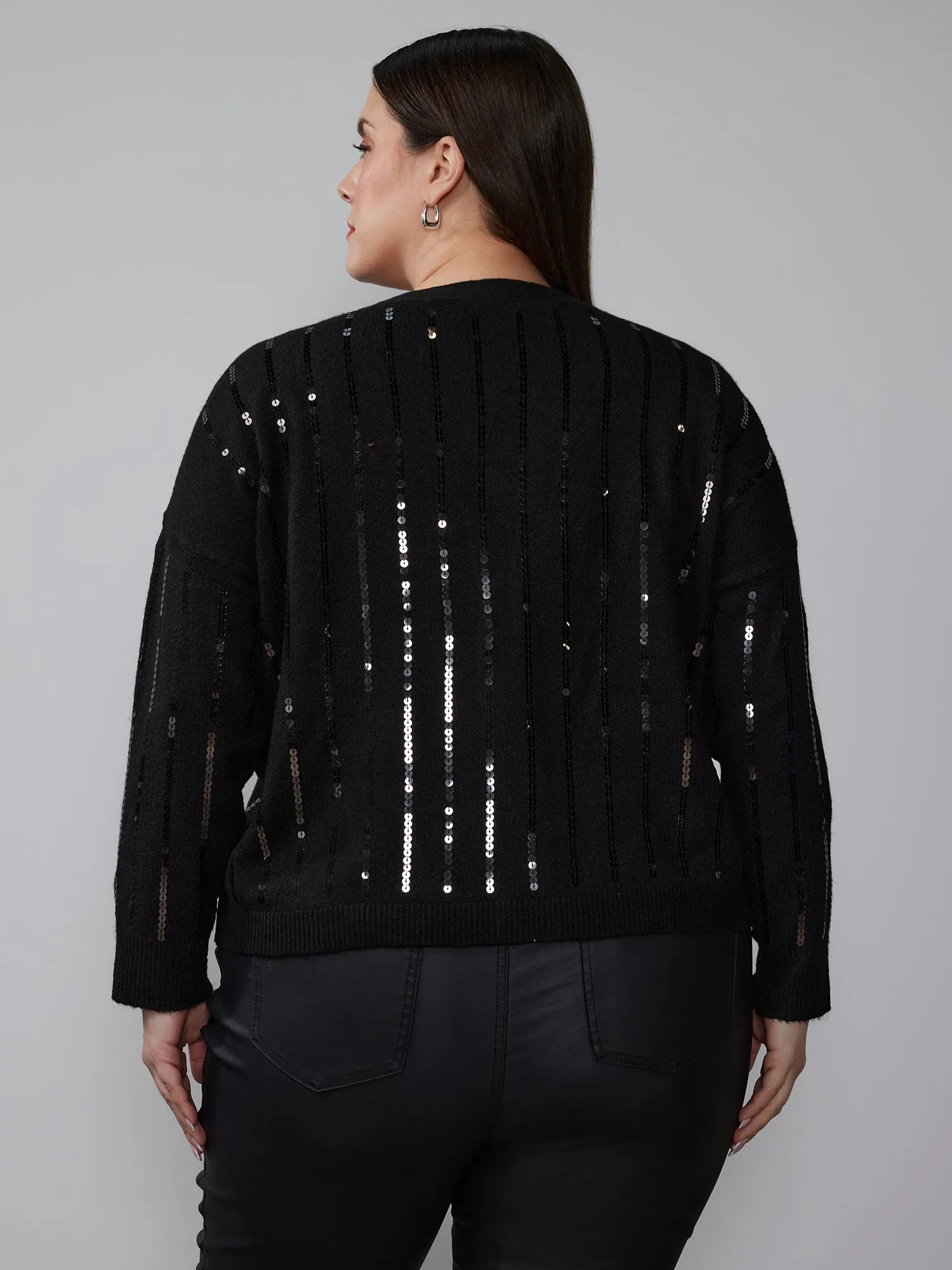 Plus Long Sleeve Sequin Cardigan