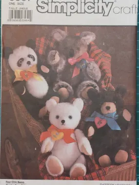 Preloved Simplicity 8537 Sewing Pattern - Brown Bear, Polar Bear, Koala Bear & Panda Bear