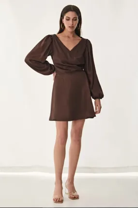 PUFF SLEEVE WRAP DRESS