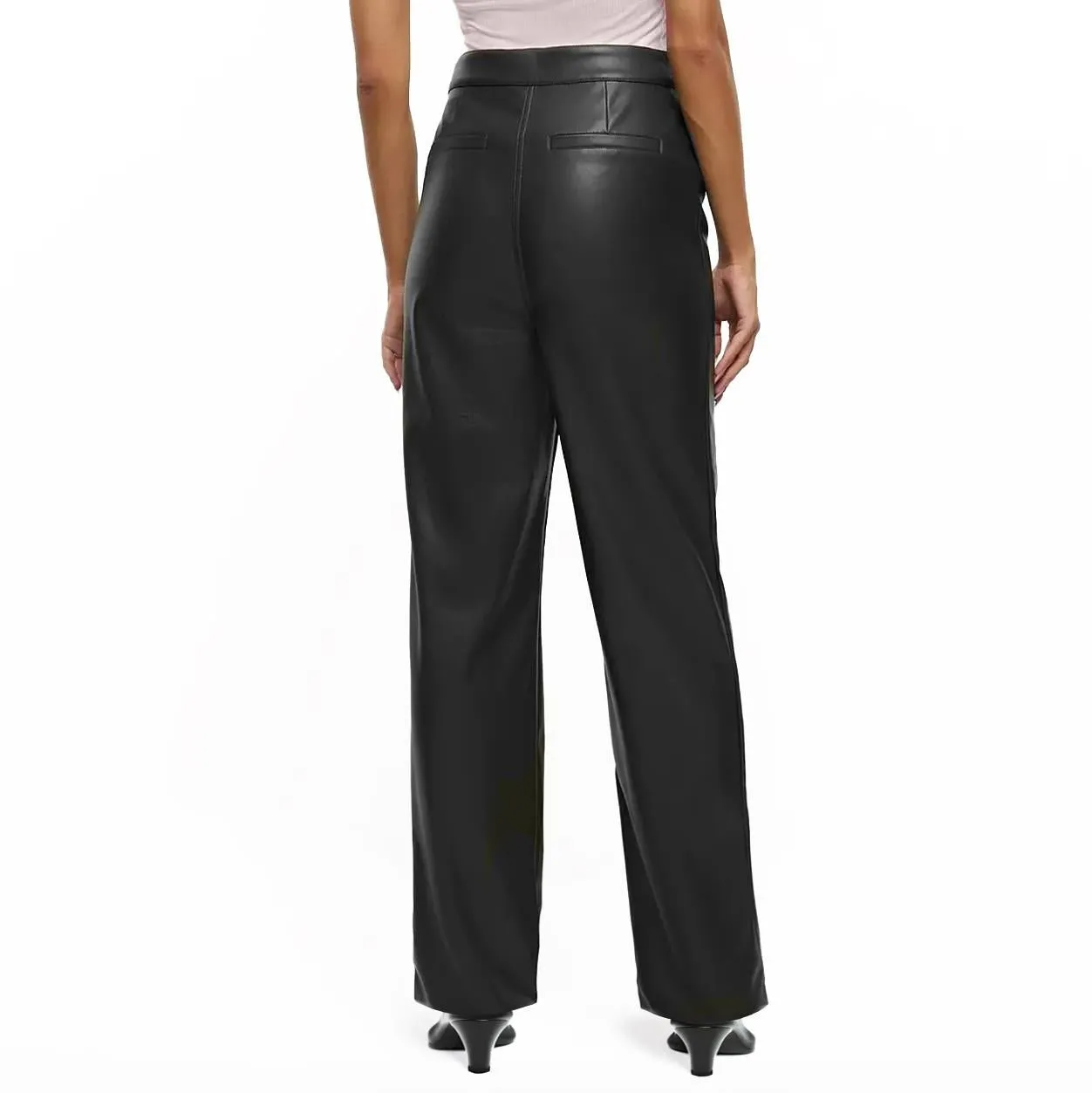 River Island Faux Leather Straight Leg Trousers Black