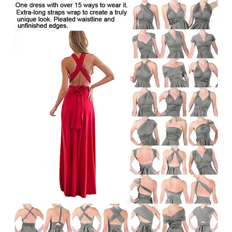 Sexy Women Multiway Wrap Convertible Boho Maxi Club Red Dress Bandage