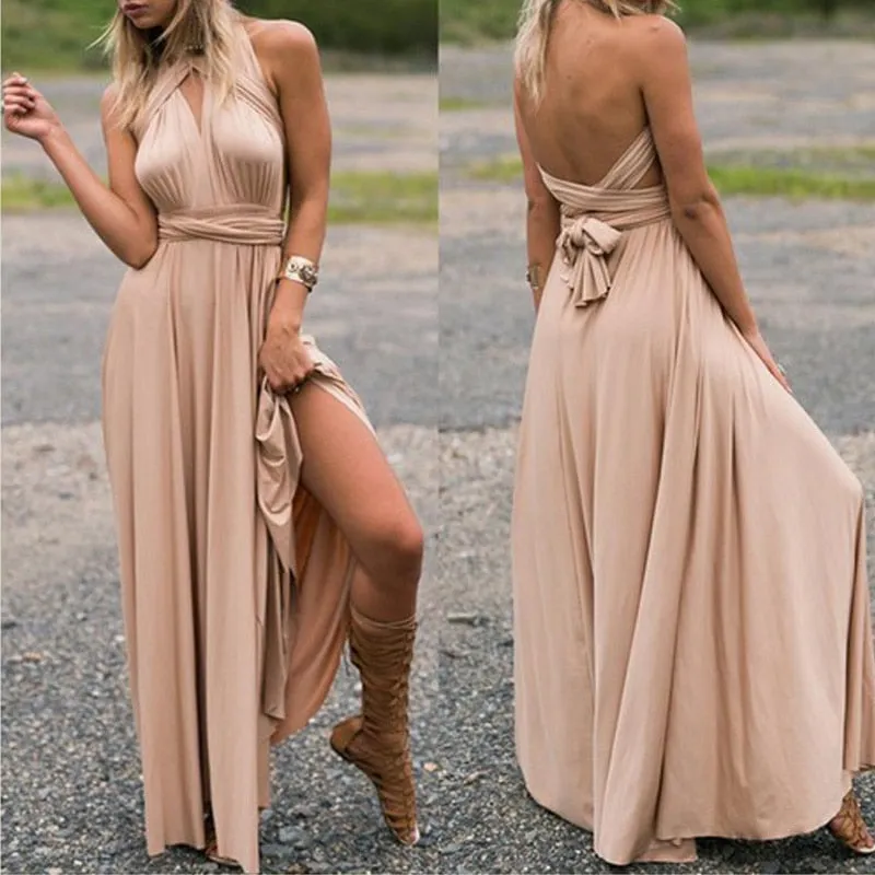 Sexy Women Multiway Wrap Convertible Boho Maxi Club Red Dress Bandage