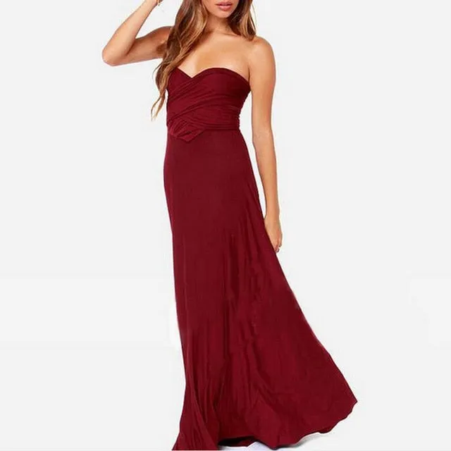 Sexy Women Multiway Wrap Convertible Boho Maxi Club Red Dress Bandage