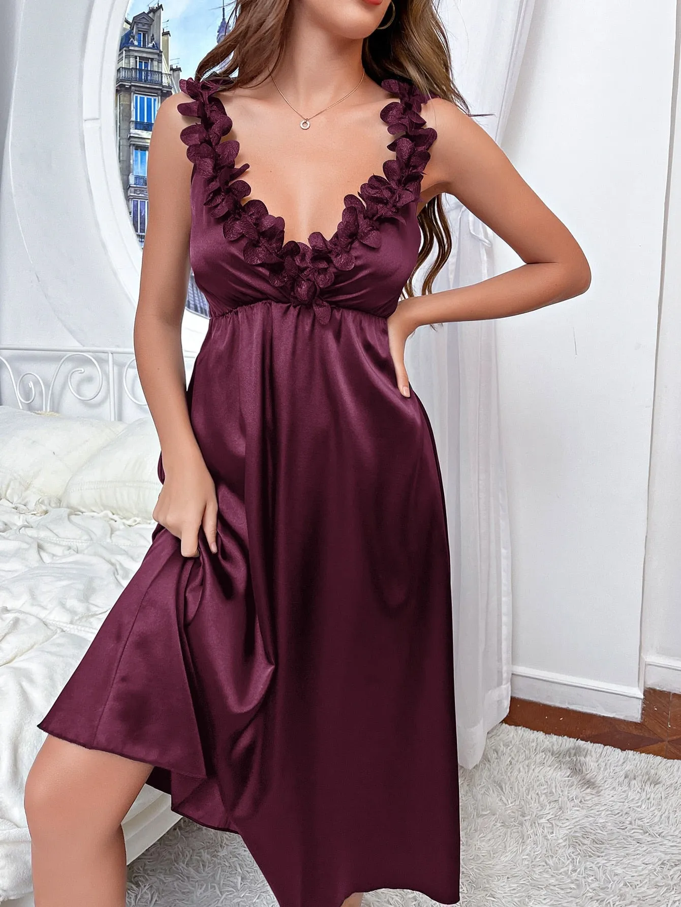 SHEIN Appliques Satin Cami Night Dress