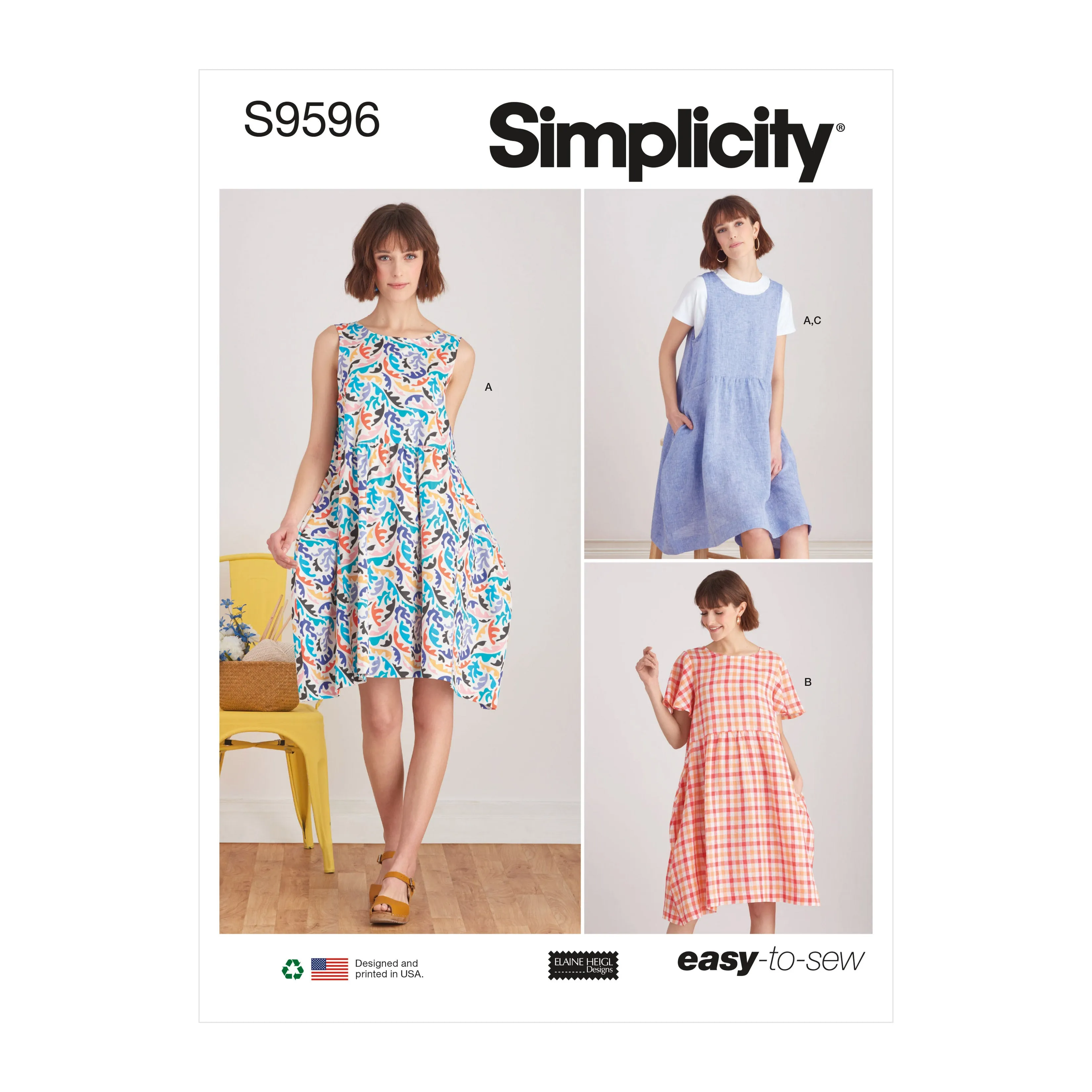 Simplicity Sewing Pattern 9596 Pullover Dress and Top by Elaine Heigl