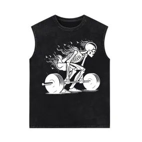 Skeleton Deadlift Barbell Vintage Washed Vest Top