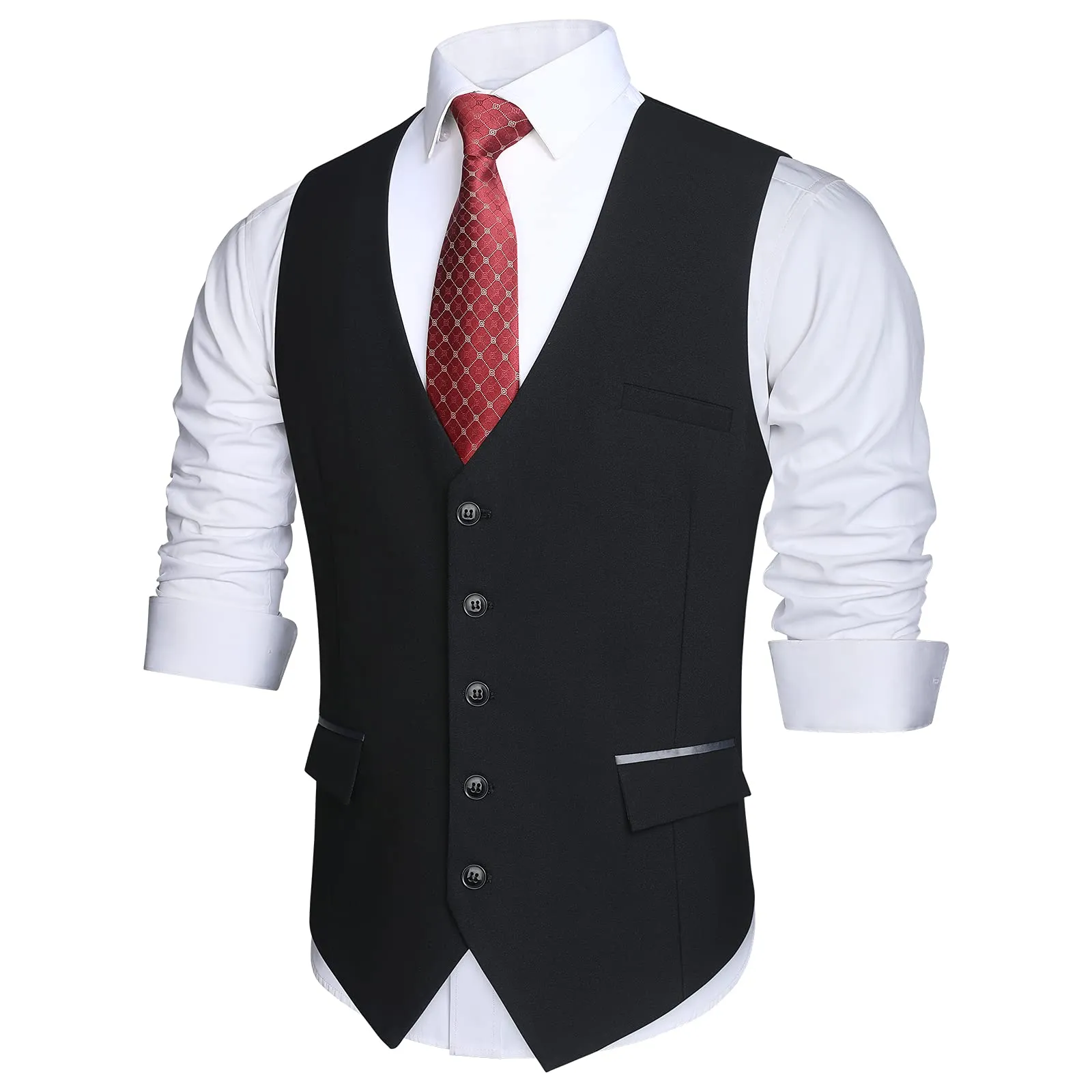 Solid Slim Suit Vest - A1-BLACK