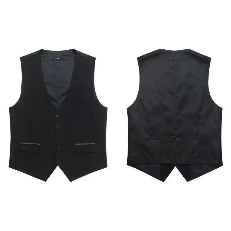 Solid Slim Suit Vest - A1-BLACK