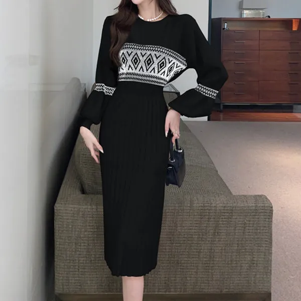 Temperament Knitted Inner Round Neck Sweater Dress