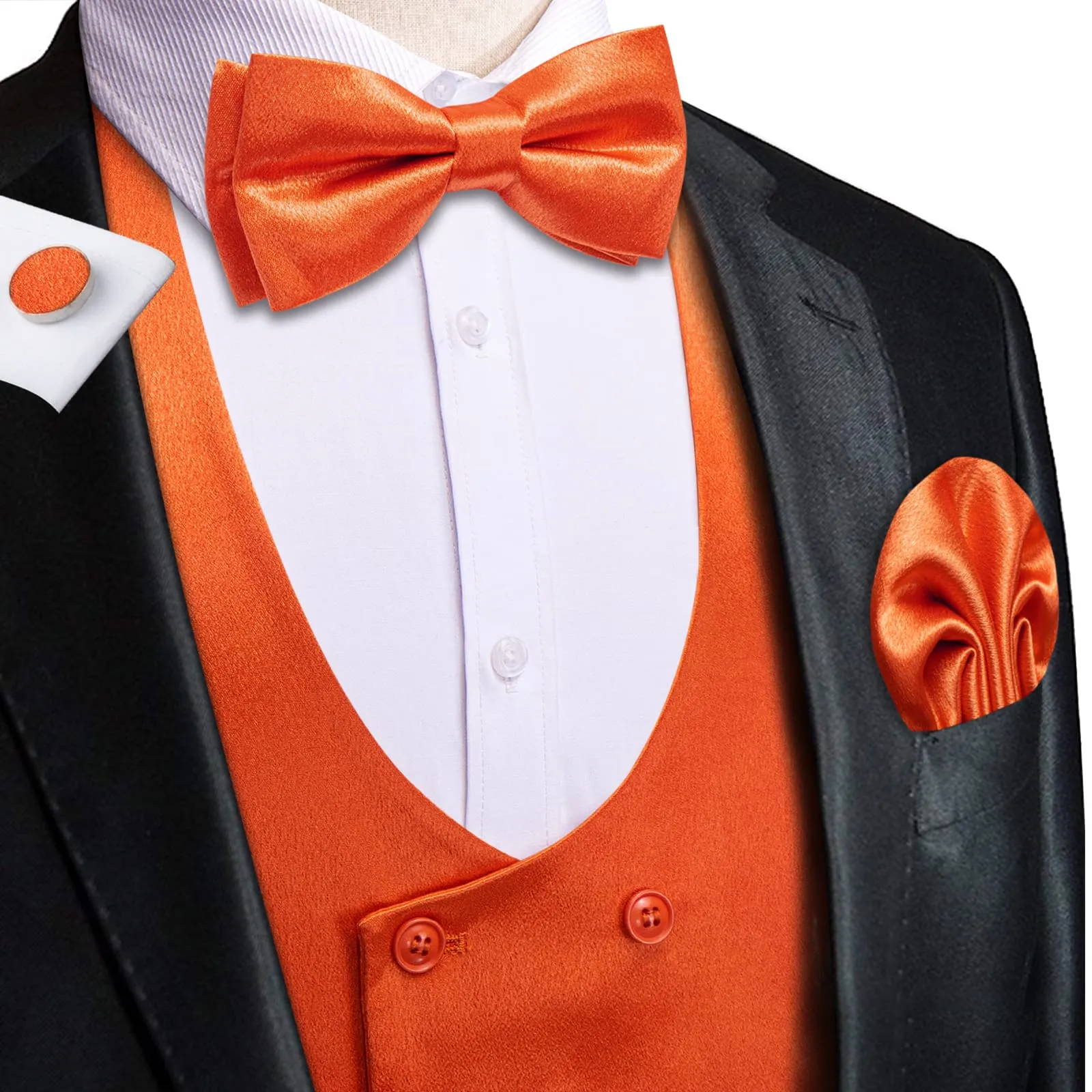 Ties2you Double Breasted Vest Sinopia Orange Solid Mens Dress Vest Tie Bowtie Set 5PC