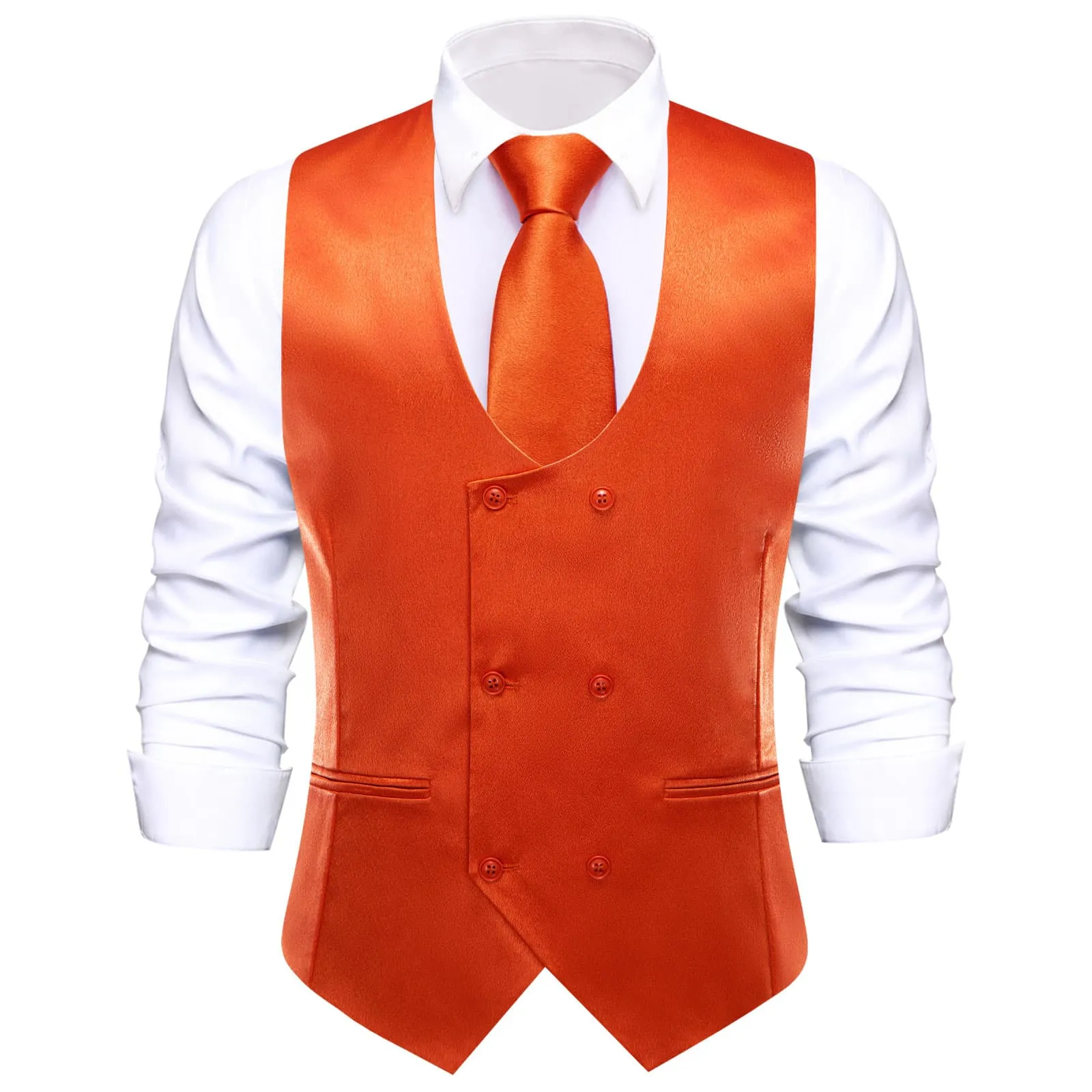 Ties2you Double Breasted Vest Sinopia Orange Solid Mens Dress Vest Tie Bowtie Set 5PC