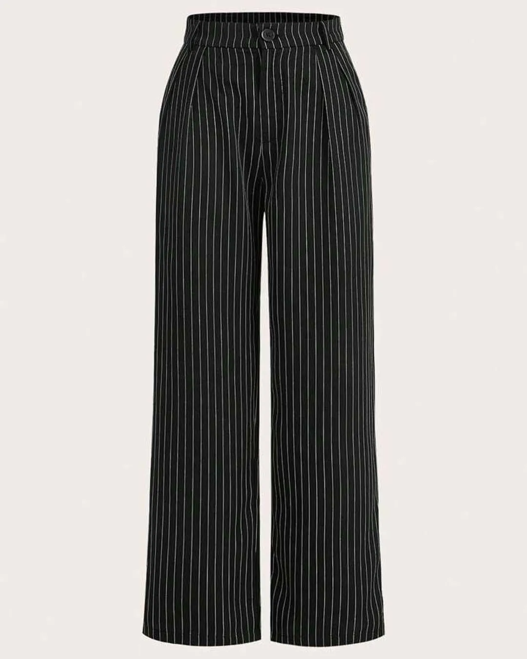 Trendy Korean Style Pinstripe Black Trousers