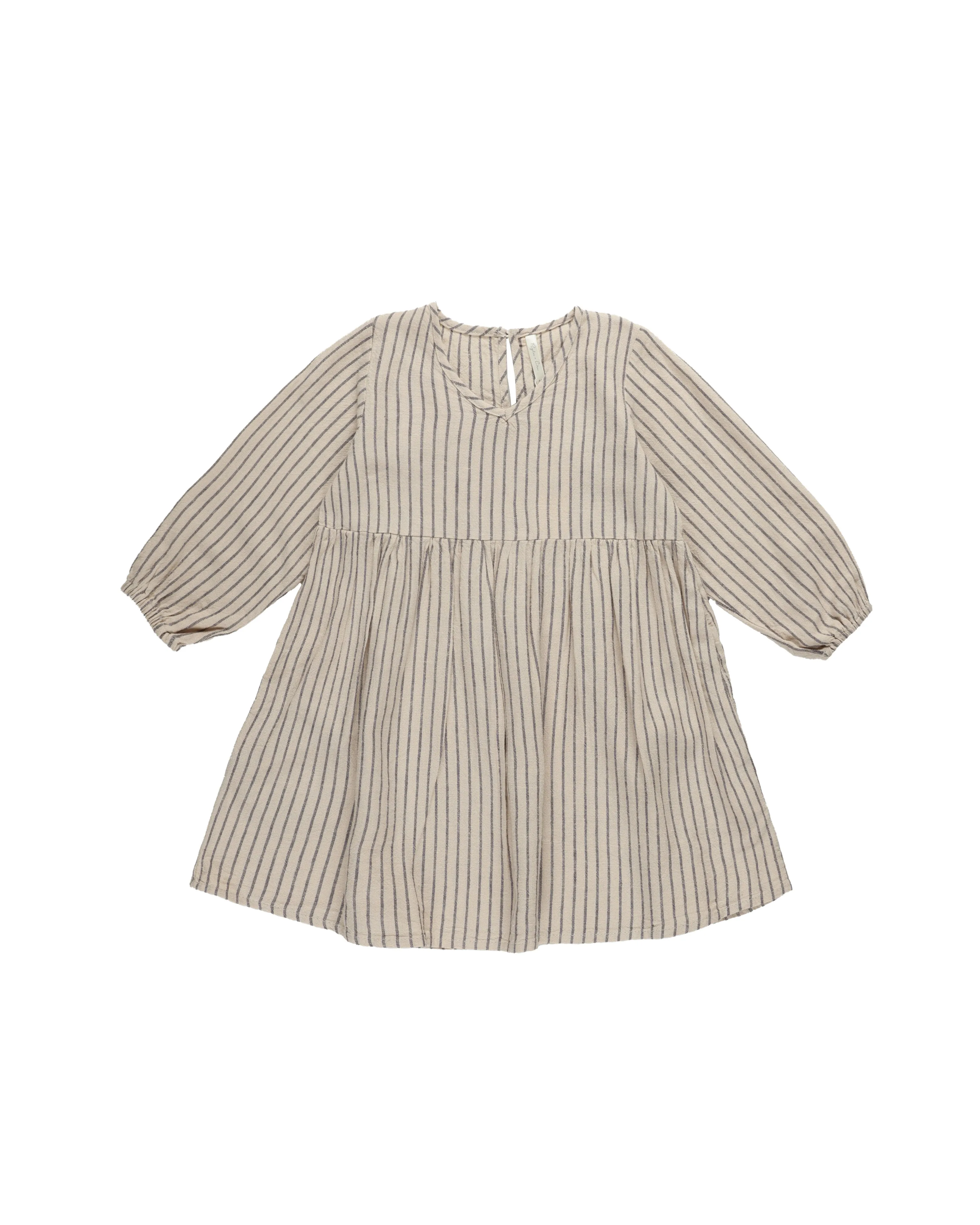 V Neck Babydoll Dress || Slate Pinstripe