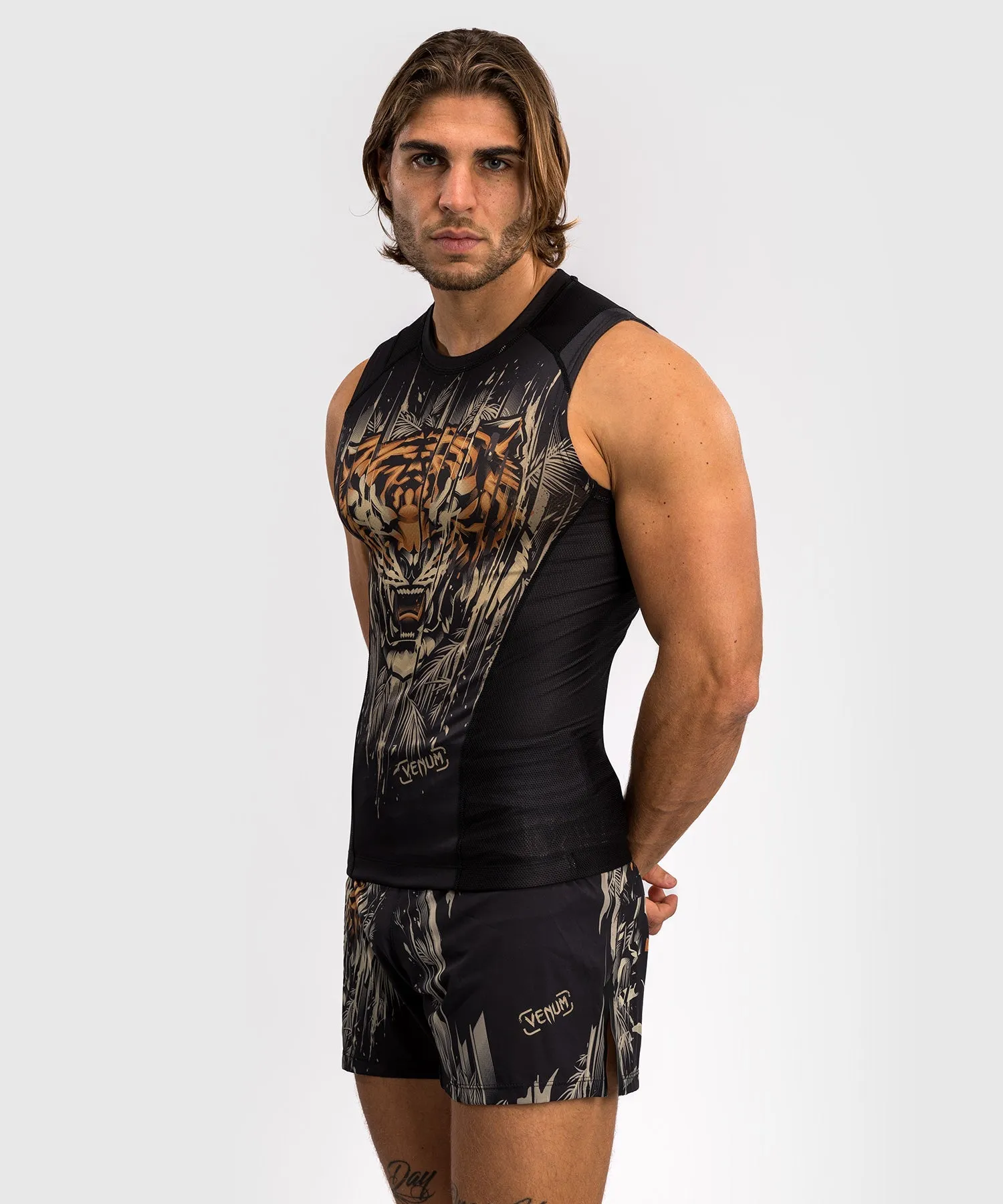 Venum Tiger Men's Sleeveless Rashguard - Black/Neon Orange