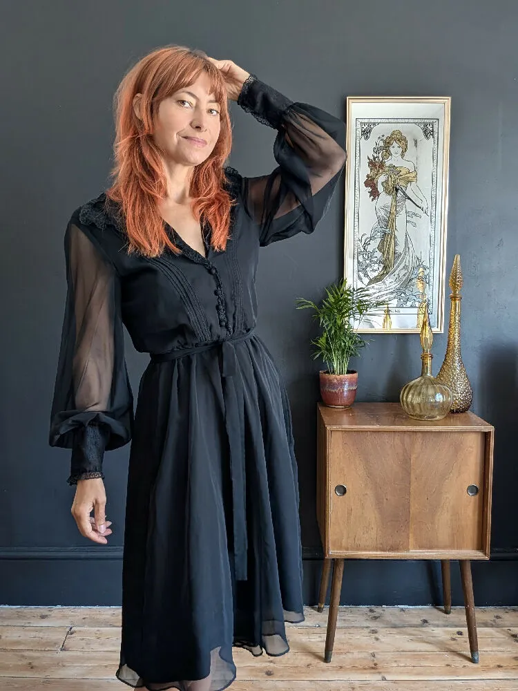 Vintage 70's Black Chiffon Jean Allen Dress