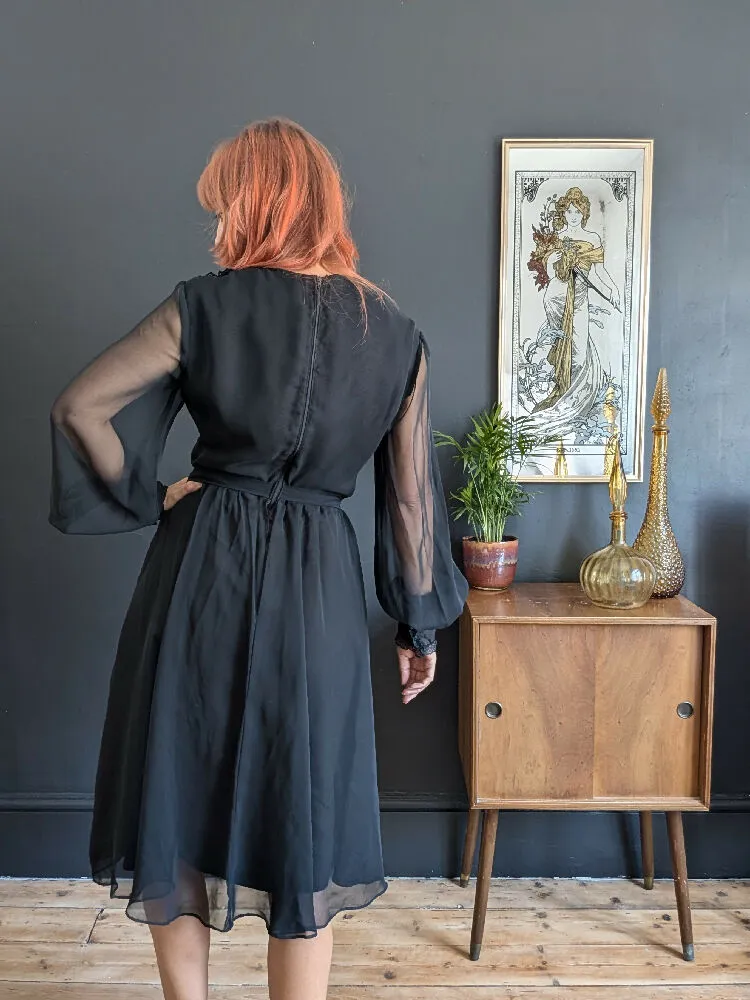 Vintage 70's Black Chiffon Jean Allen Dress