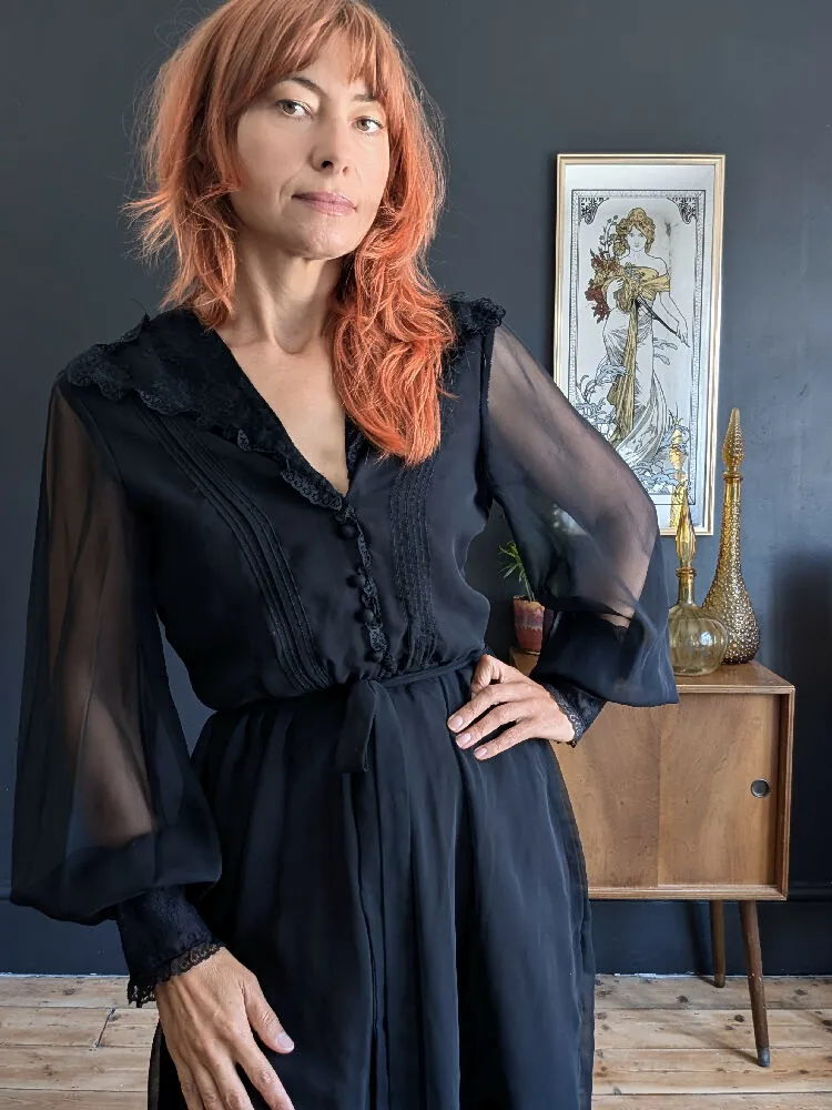 Vintage 70's Black Chiffon Jean Allen Dress