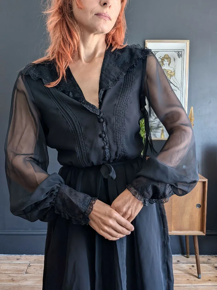 Vintage 70's Black Chiffon Jean Allen Dress