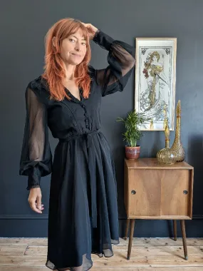 Vintage 70's Black Chiffon Jean Allen Dress