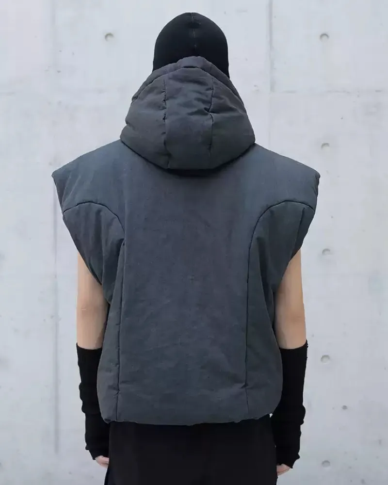 Winter Multi-Pocket Cotton Hooded Vest