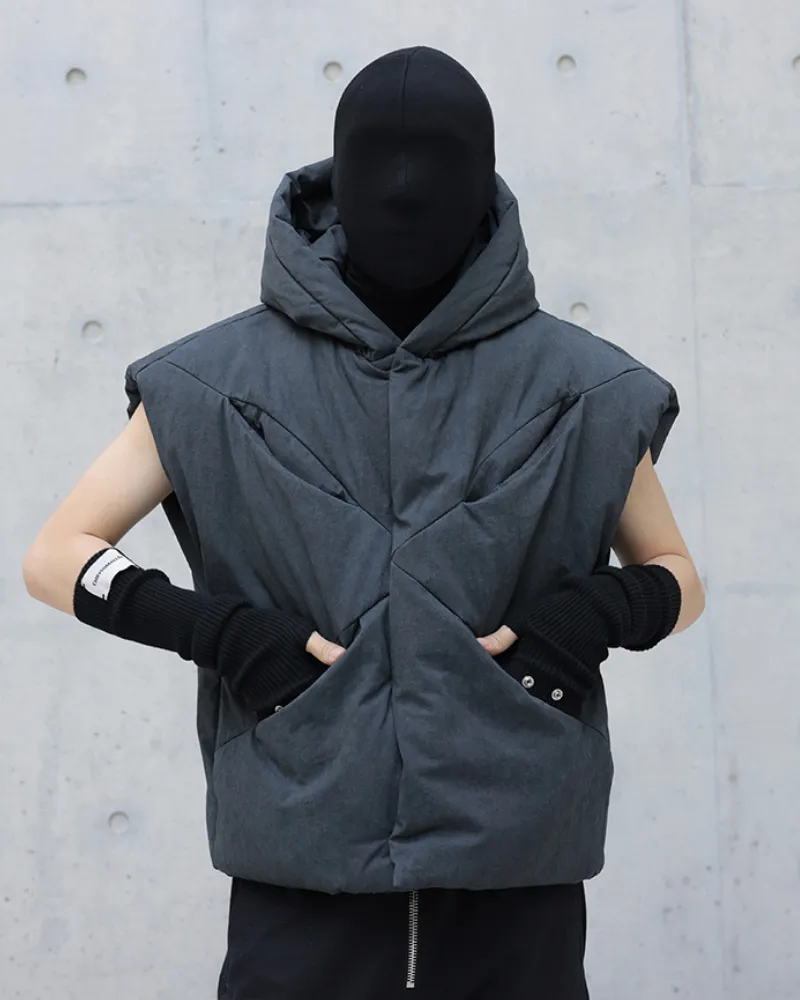 Winter Multi-Pocket Cotton Hooded Vest