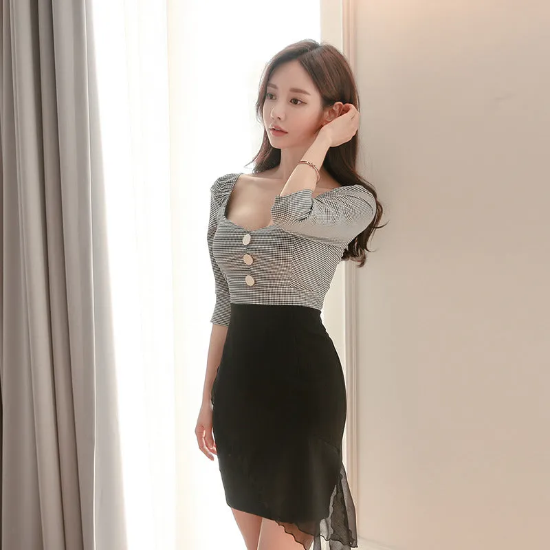 Women's Summer Chiffon High-Waist Mini Sheath Dress