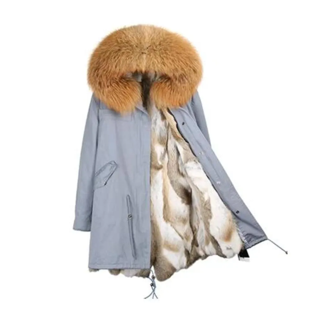 Women's Winter Casual Long Hooded Parka With Raccoon Fur