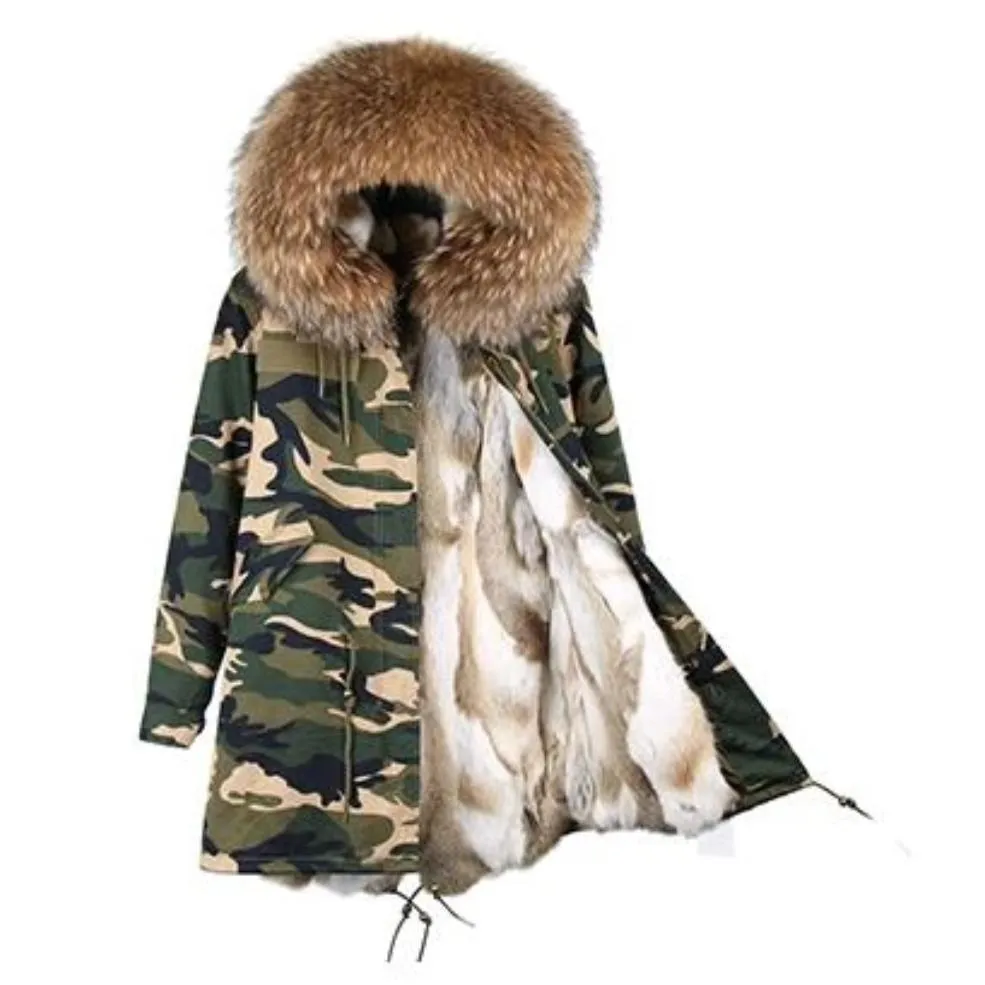 Women's Winter Casual Long Hooded Parka With Raccoon Fur