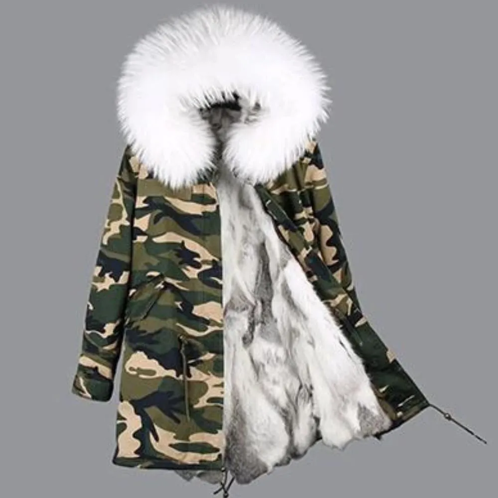 Women's Winter Casual Long Hooded Parka With Raccoon Fur