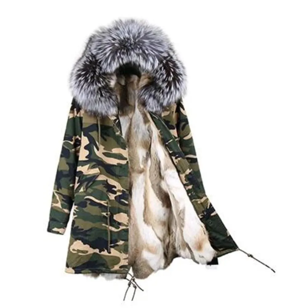 Women's Winter Casual Long Hooded Parka With Raccoon Fur