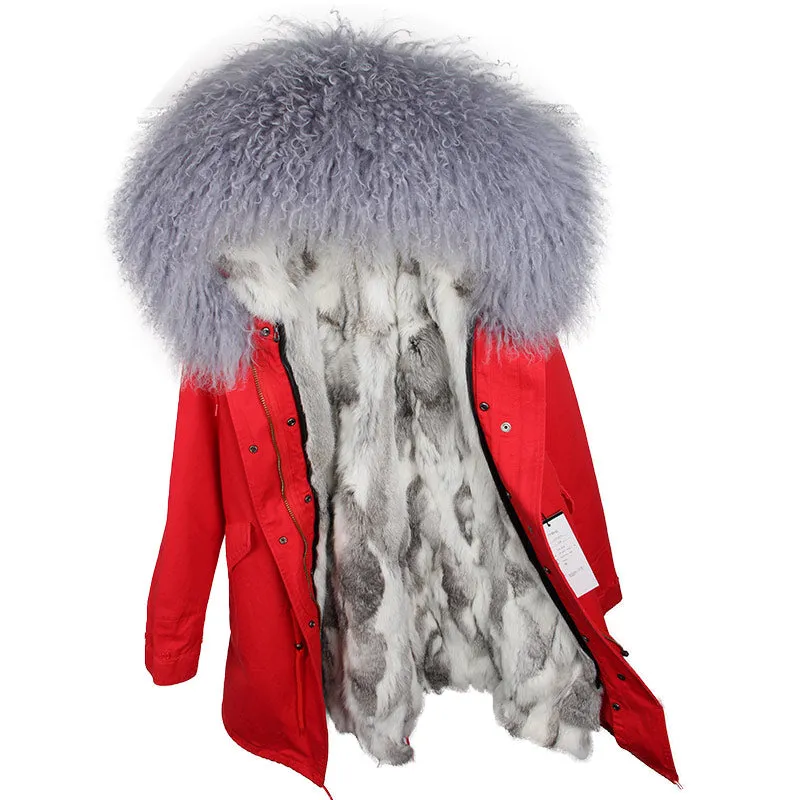 Women's Winter Casual Long Hooded Parka With Sheep Fur