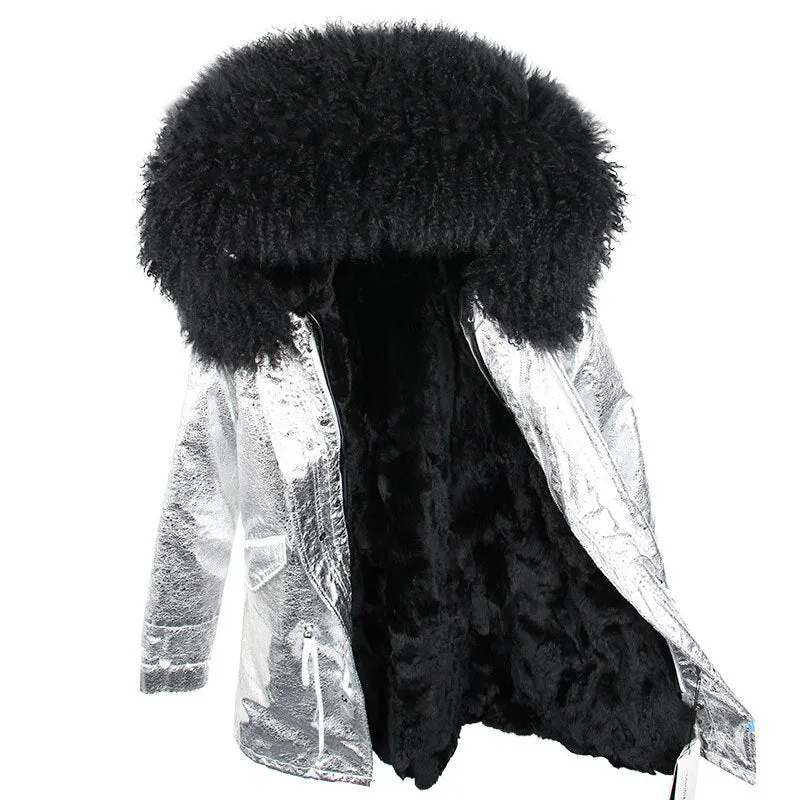 Women's Winter Casual Long Hooded Parka With Sheep Fur