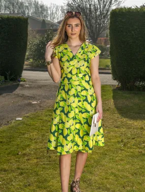 Wrap Cotton Dress Lemon Fruit Print