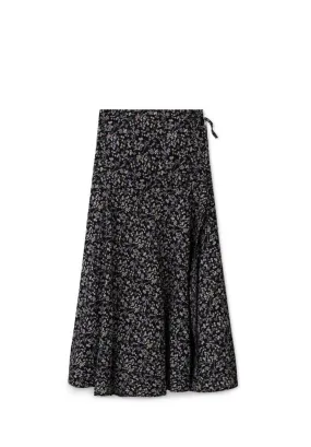 Wrap Tie Skirt - Black Floral