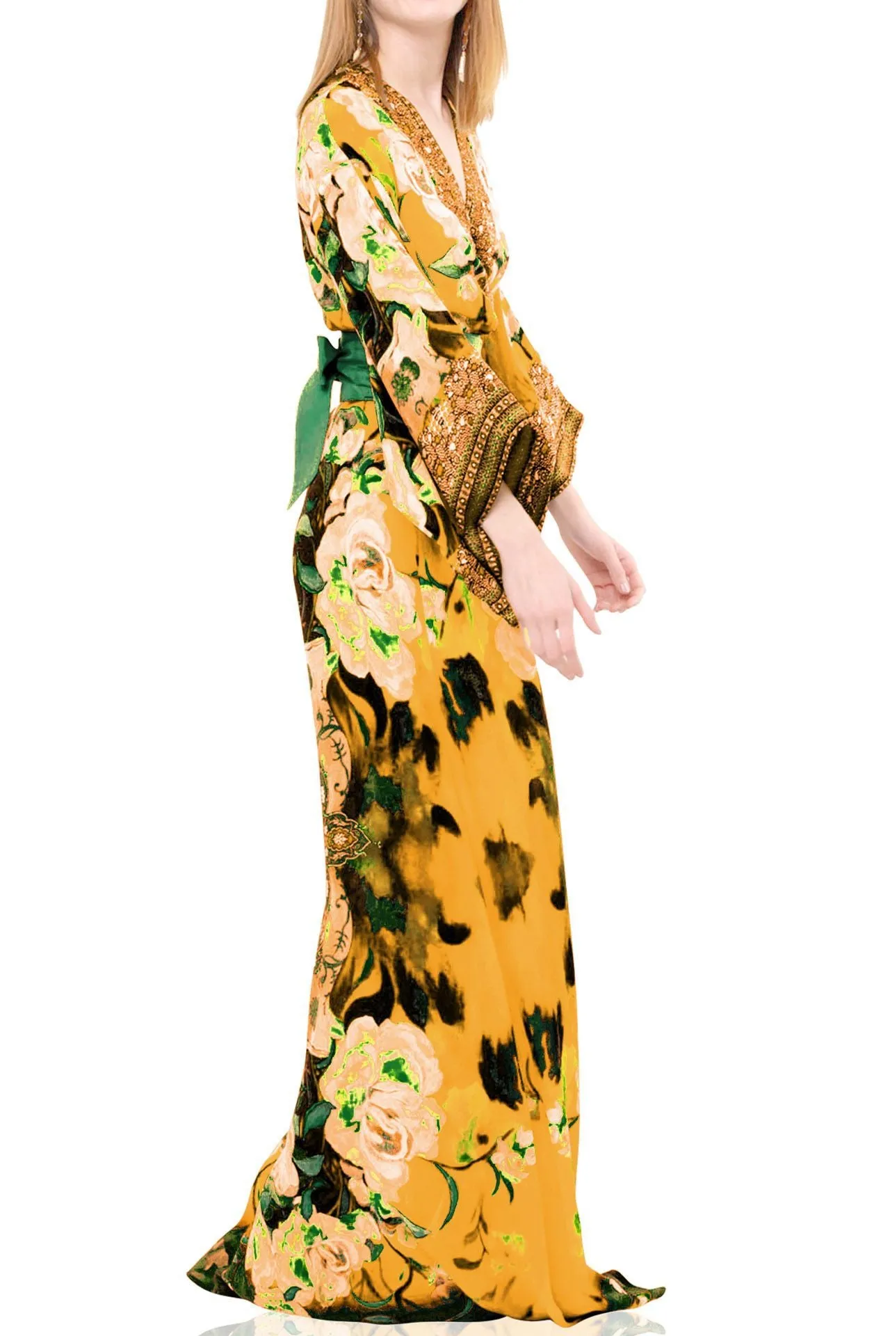 Yellow Silk Wrap Dress Long Sleeve